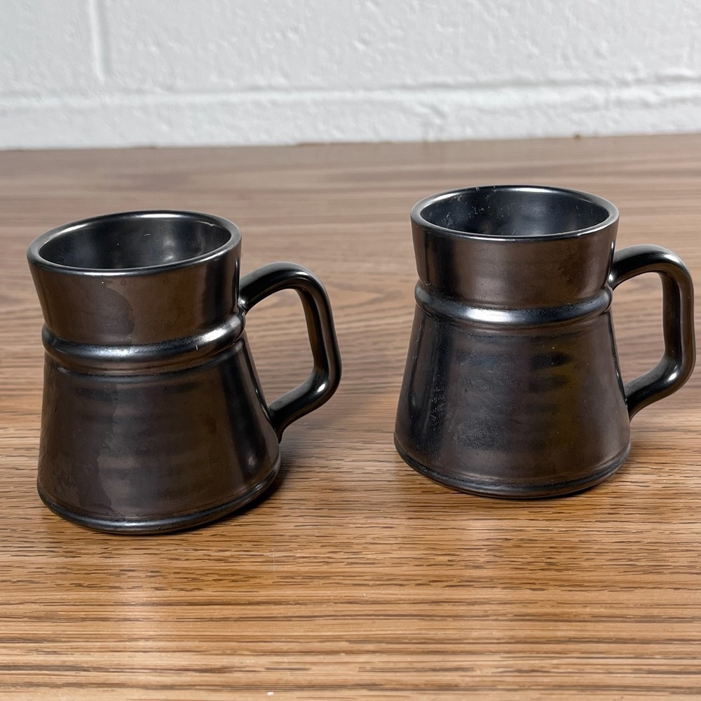 Prinknash England Hand Made Small Ceramic Mugs Set of 2 Black Glaze